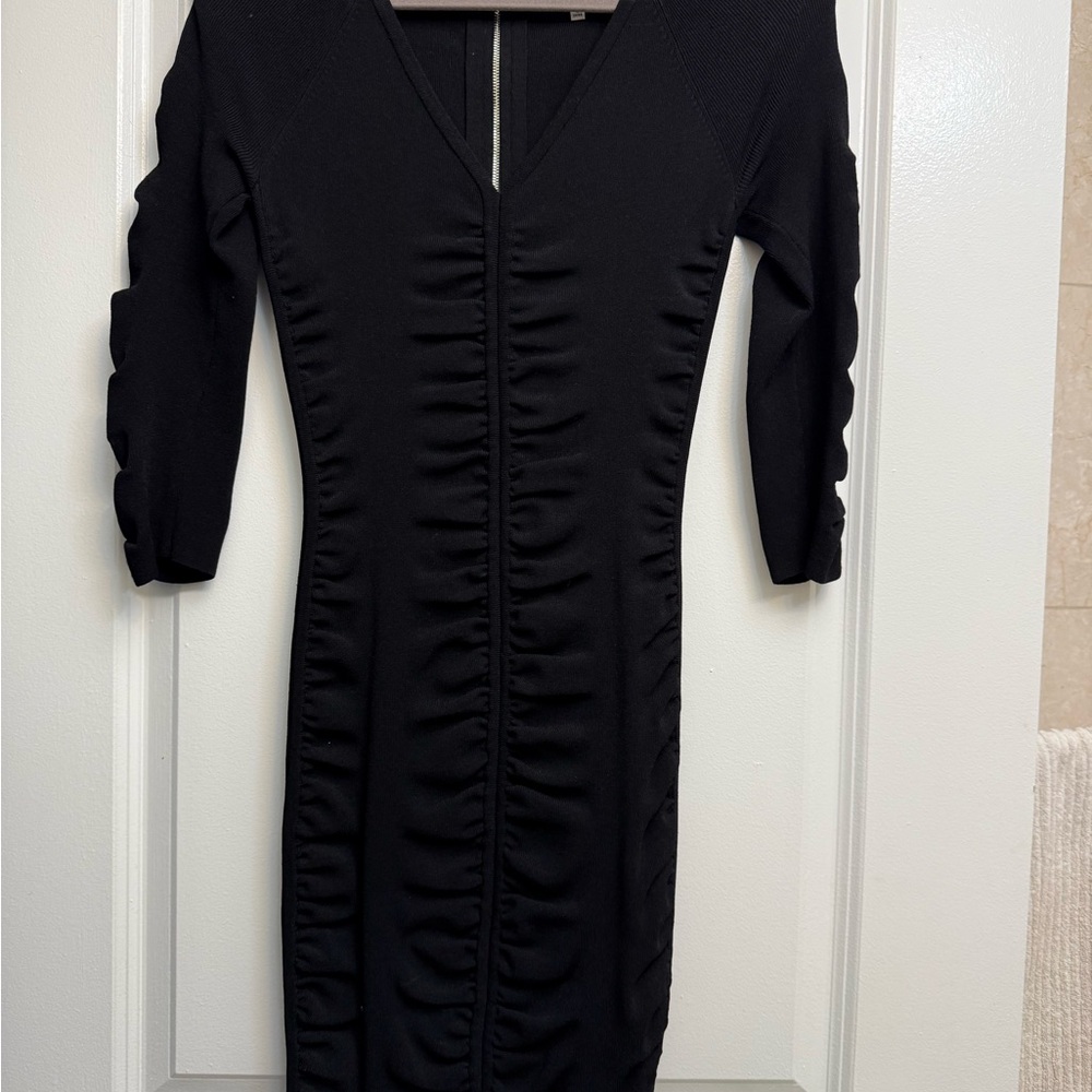 Milly Black Long Sleeve Ruched Dress